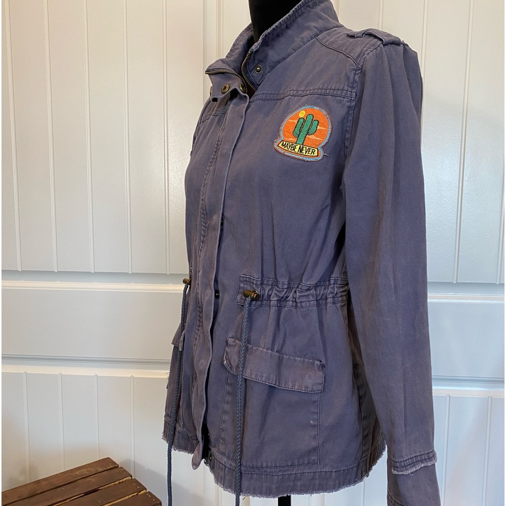Miss London Faded Distressed Blue Drawstring Patched Jacket - Picture 7 of 15